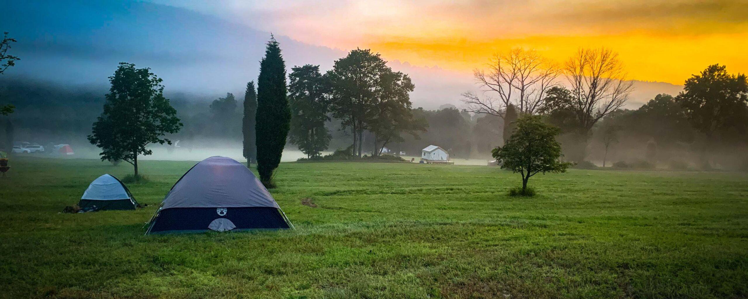 Tent in a field in the Pocono Mountains