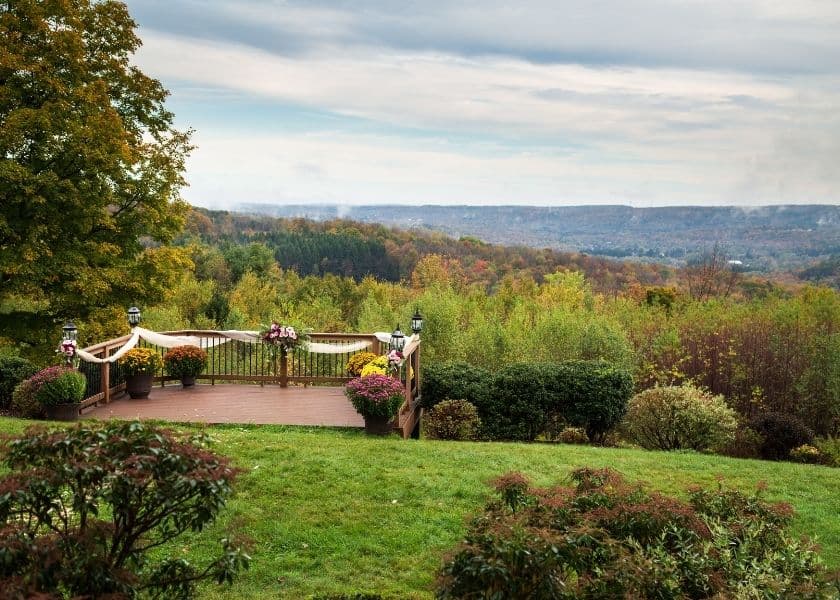 overlook view of trees and mountains from the french manor in the fall. overlook view of trees and mountains from the french manor in the fall.